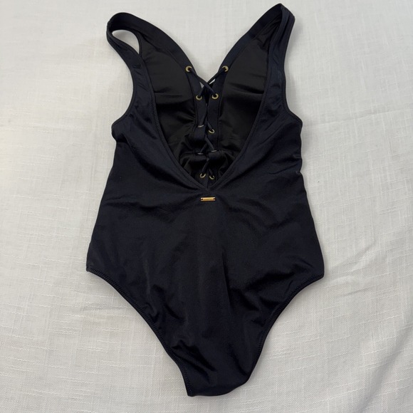 VICTORIAS SECRET Women S Swimsuit Black Lace Up Front Open Back One Piece Summer - Picture 5 of 12